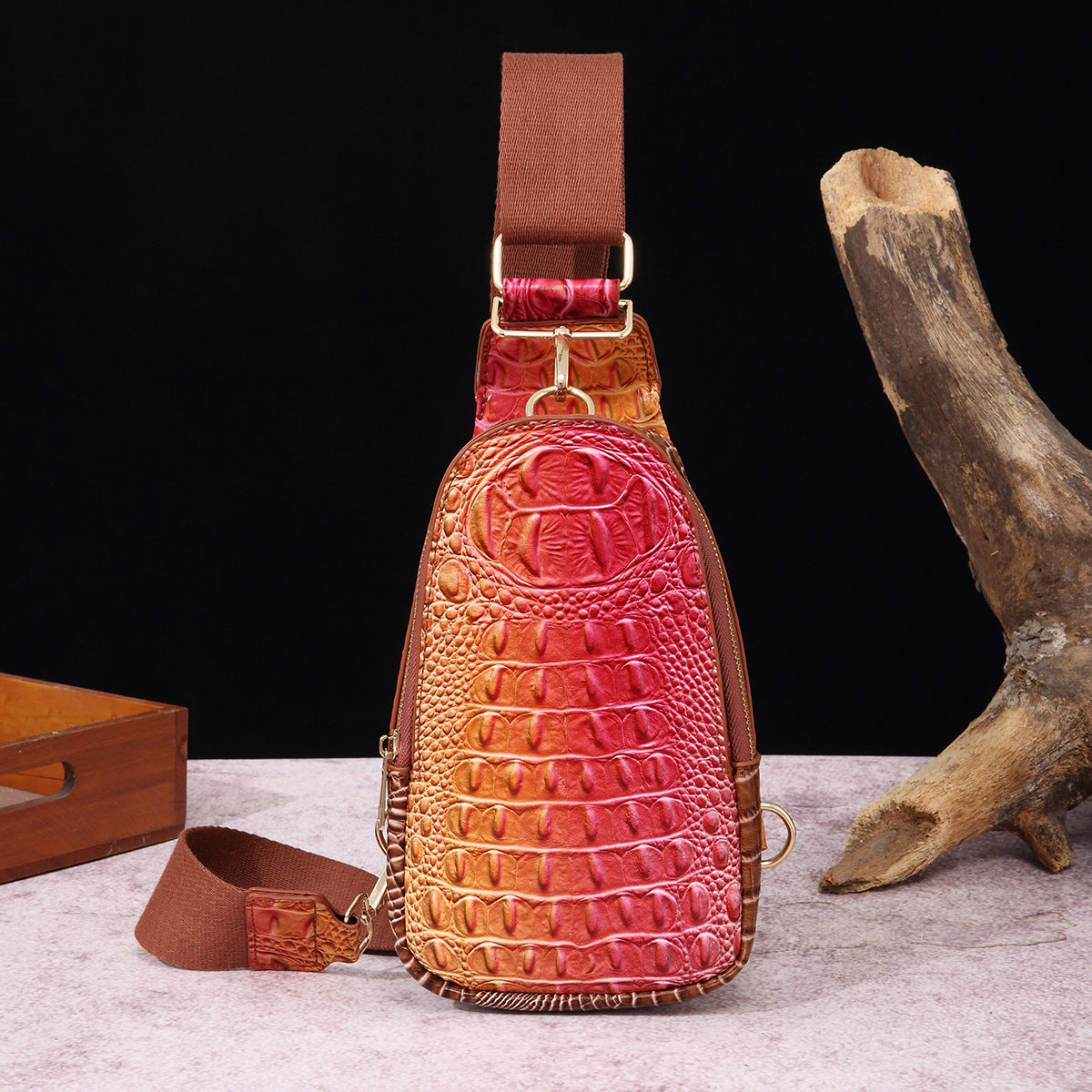 Wholesale PU Wide Shoulder Strap Women's Crocodile Pattern Chest Bag Waist Bag Crossbody Bag